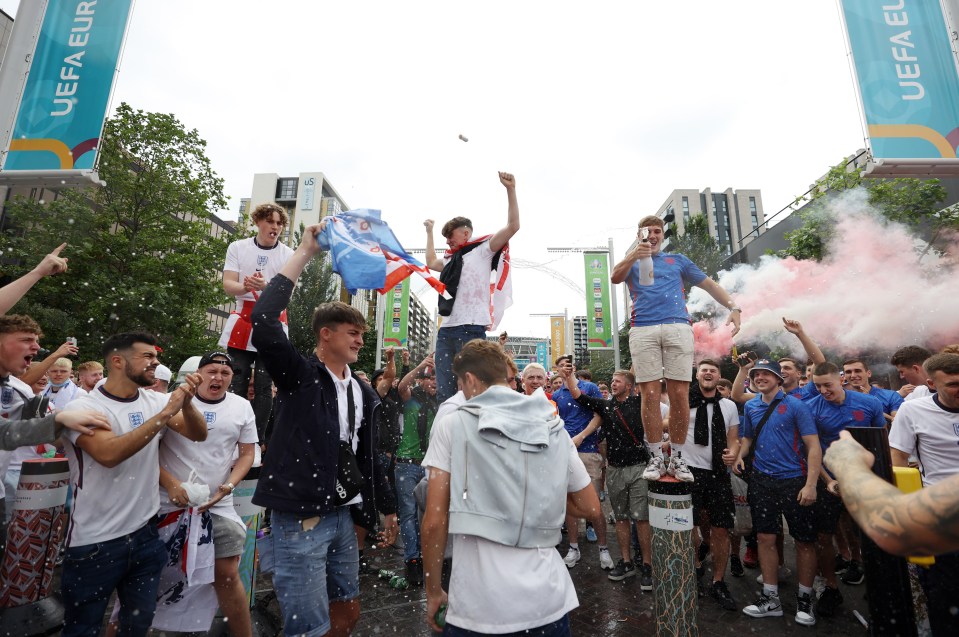 Footie fans outside Wembley Stadium today