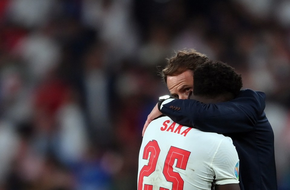 Southgate comforted Bukayo Saka on the pitch after the heart-wrenching loss