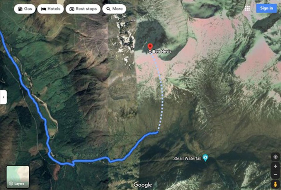 This dangerous route up Ben Nevis was suggested to walkers by Google Maps