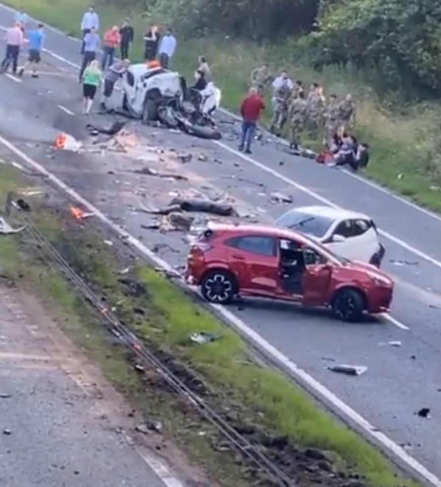 At least four cars were badly damaged in the smash