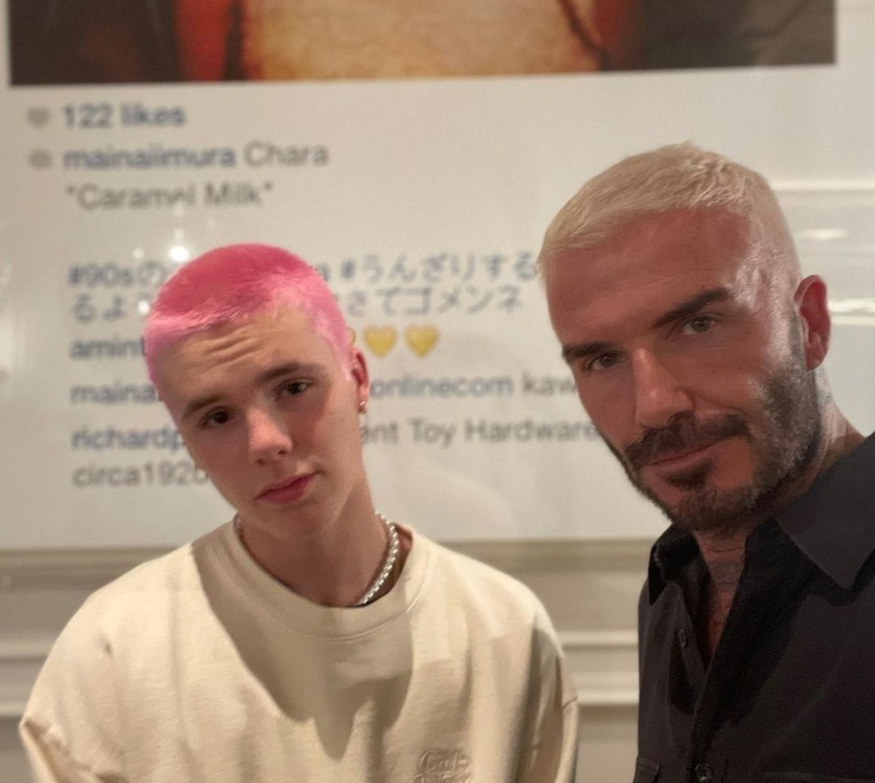 Cruz, 16, pictured with his father David, 45, has dyed his hair pink