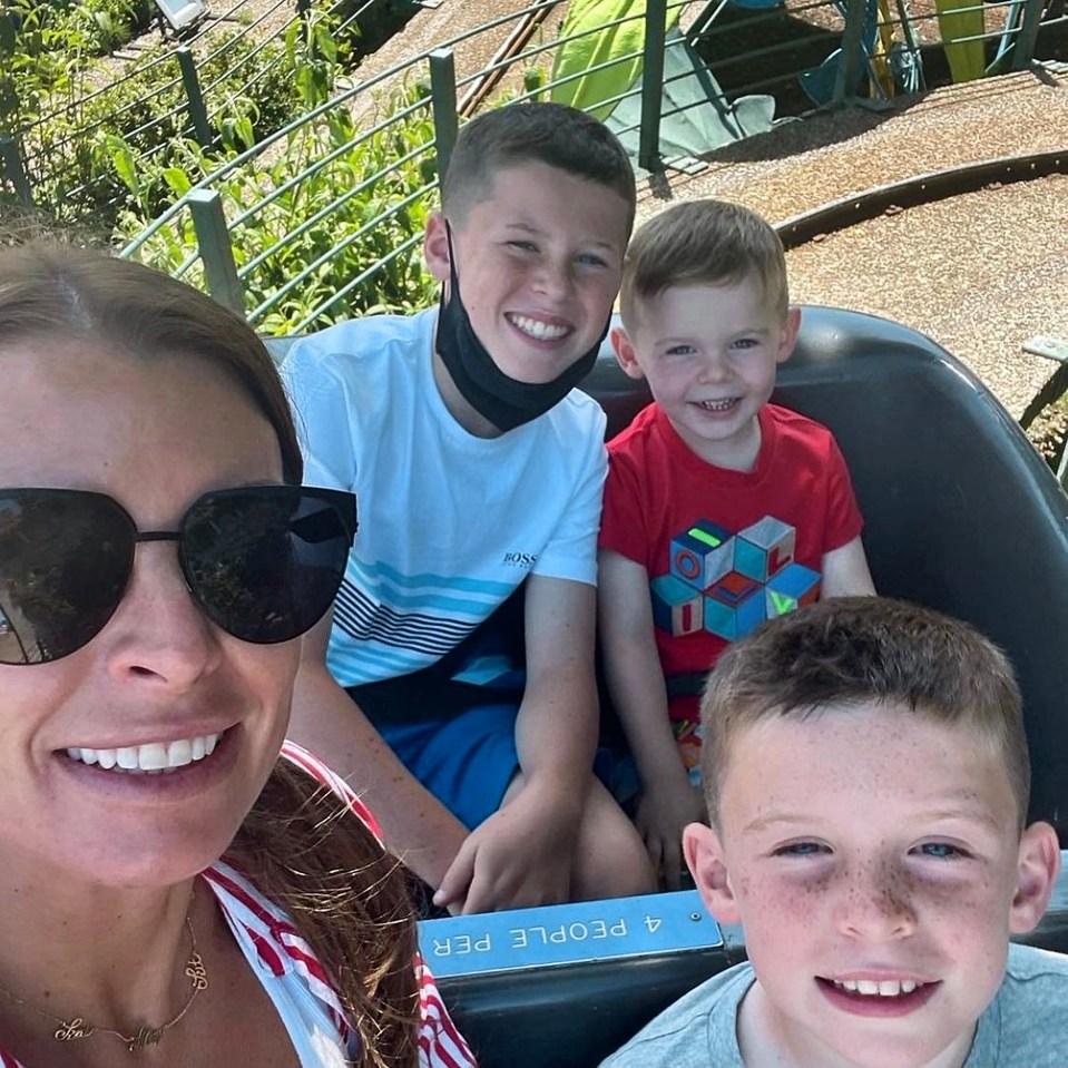 Coleen Rooney with her sons at Blackpool Pleasure Beach