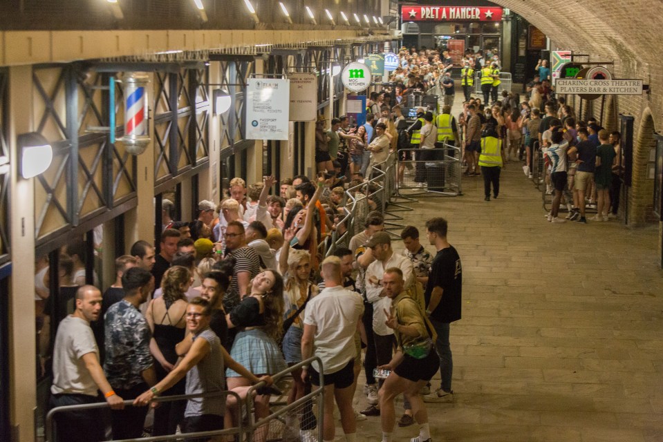 Revellers waited in line to get back into the club when it opened on 'freedom day' earlier this week