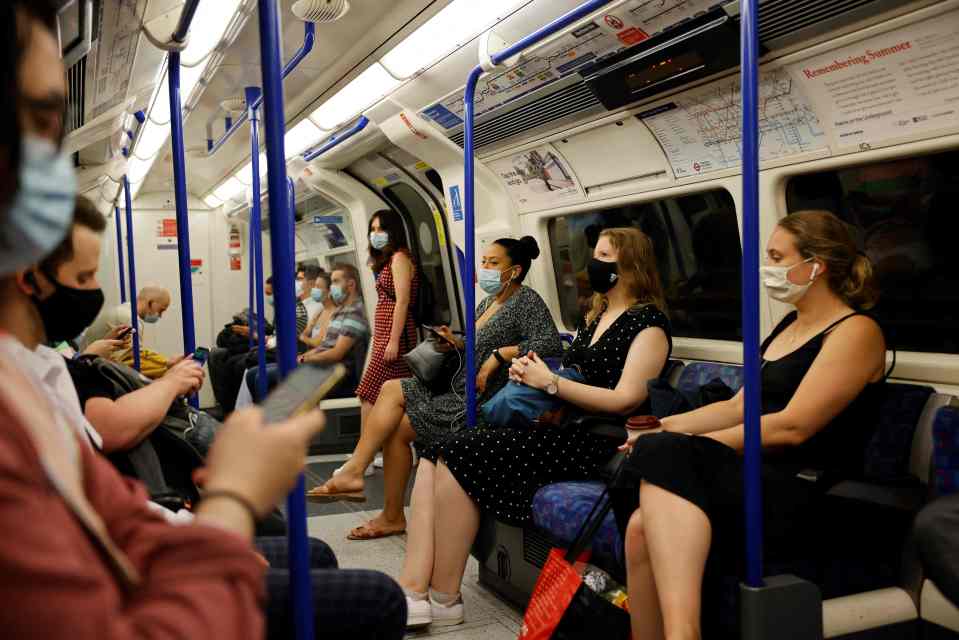 A Tube carriage full of covered-up commuters today