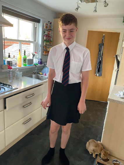 Adrian Copp wore a skirt to school after he was banned from wearing shorts during the heatwave