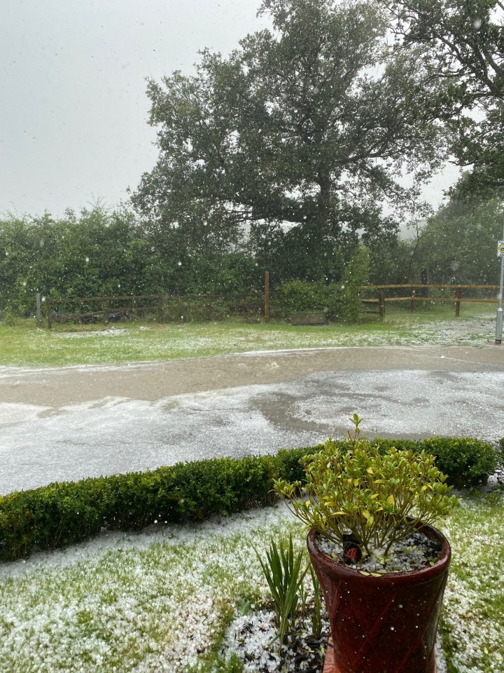 A lawn was covered with hailstones in the South East on July 20