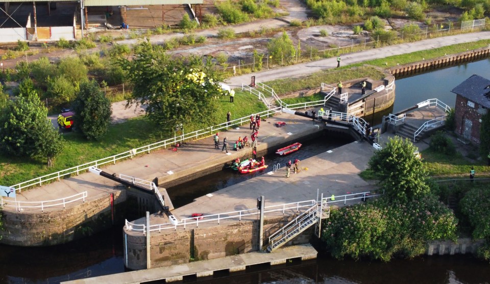 Emergency services at the scene of the drowning in Knottingley, West Yorkshire