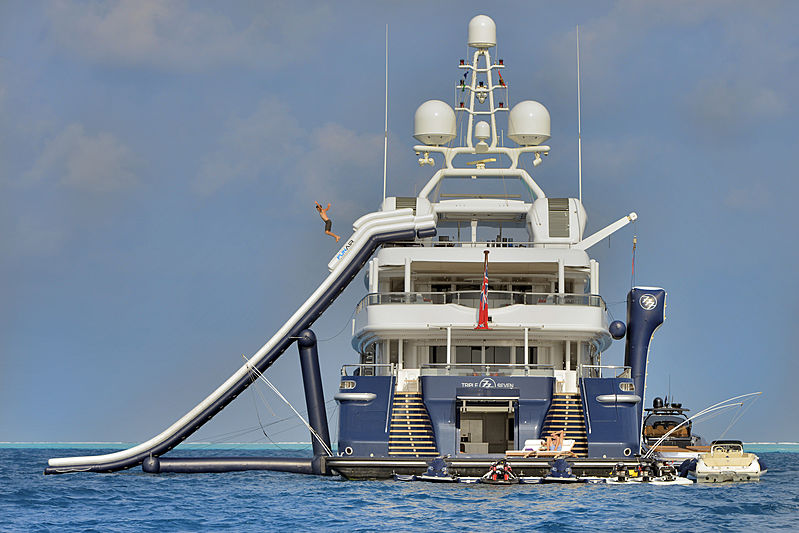 The huge boat features its own massive water slide