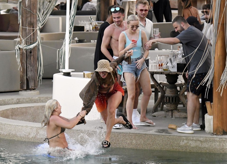 The group were having a laugh as some members of their party messed around in the pool