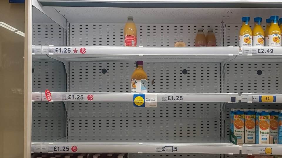 Out of stock items in a Tesco Extra, Exeter, Devon, today