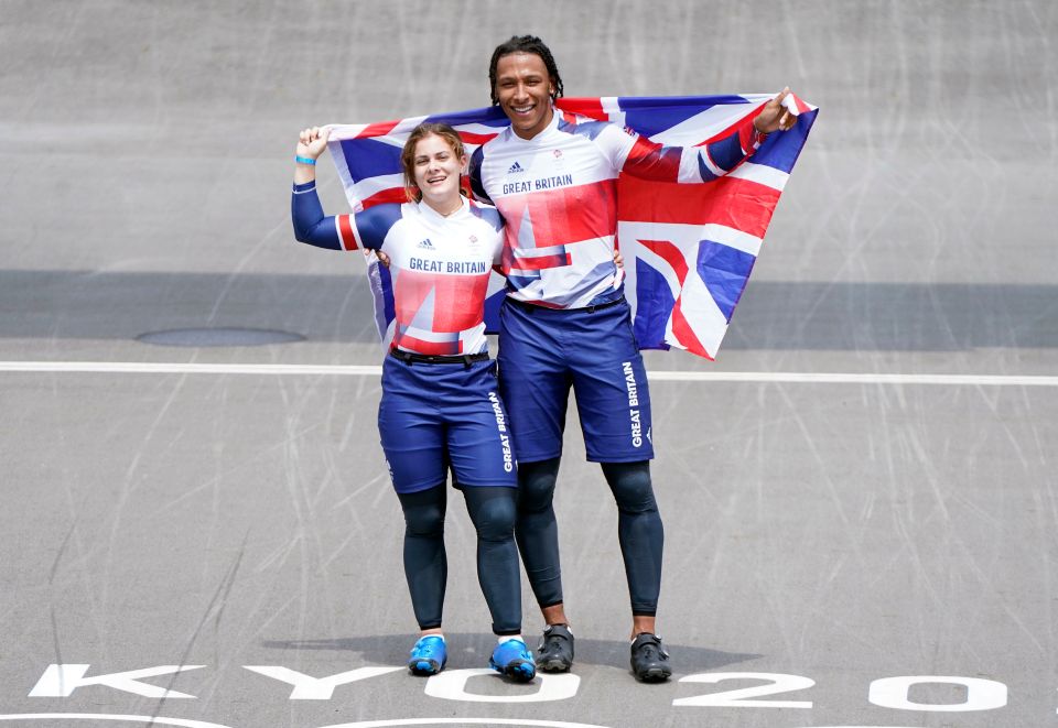 Gold-en girl Bethany Shriever celebrates alongside silver medallist Kye Whyte