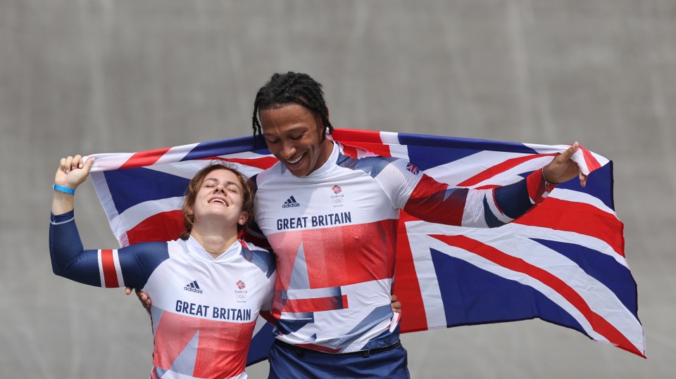 Bethany Shriever and Kye Whyte celebrating their medal success