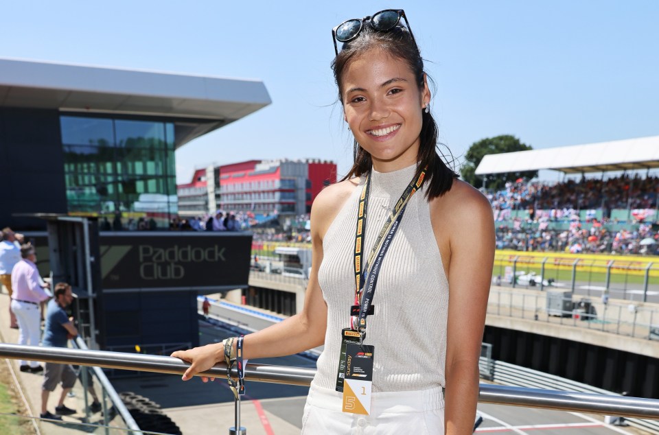 Emma Raducanu was one of the many famous faces at Silverstone on Sunday