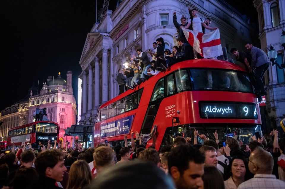 Footie mad Brits took over Piccadilly Circus after the historic win