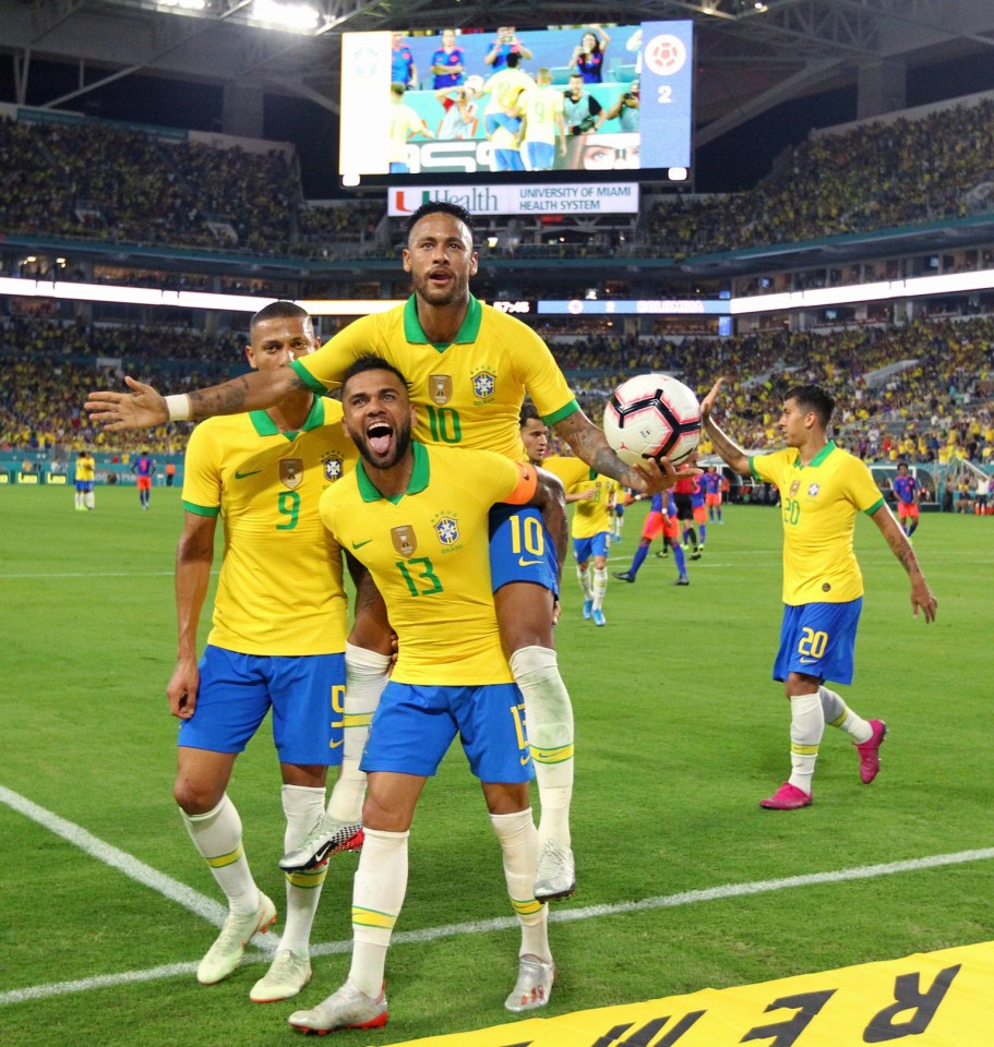 Dani Alves, centre, and No9 Richarlison, left, are part of Brazil's Tokyo 2020 Olympic team