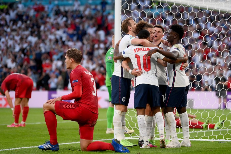 England celebrate a crucial equaliser before half time