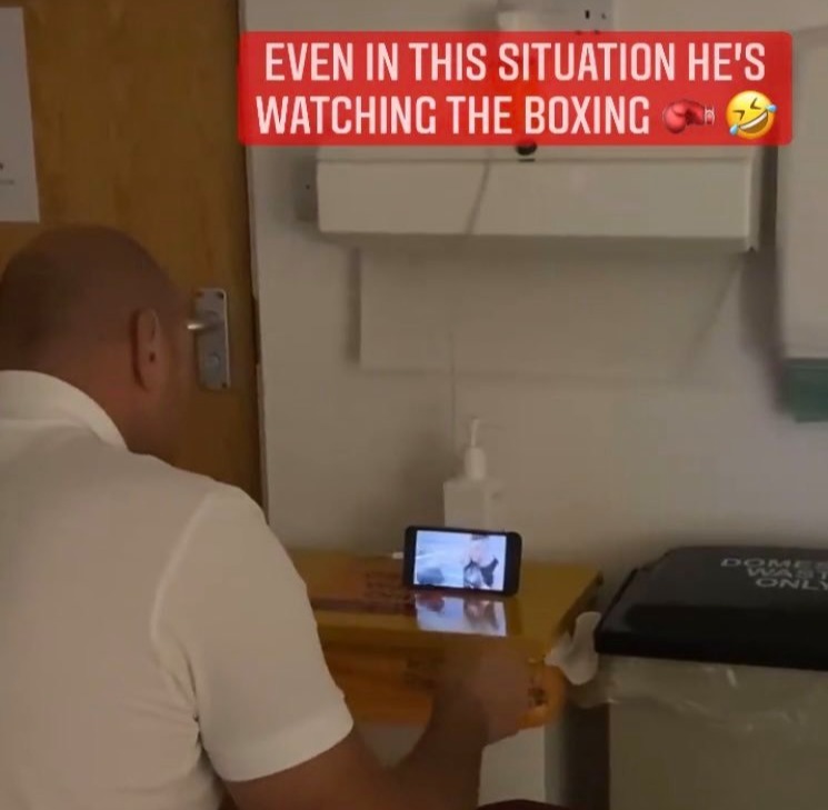 Tyson Fury watched boxing while wife Paris prepared to give birth