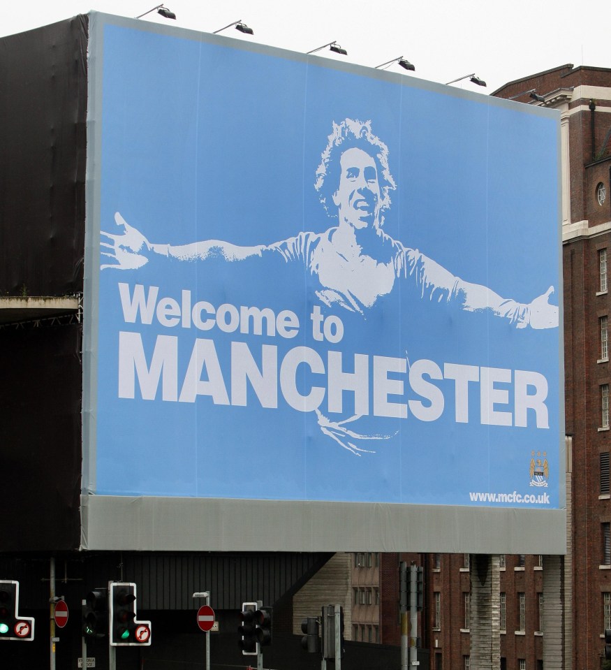 Man City put up this poster in Manchester after signing Carlos Tevez