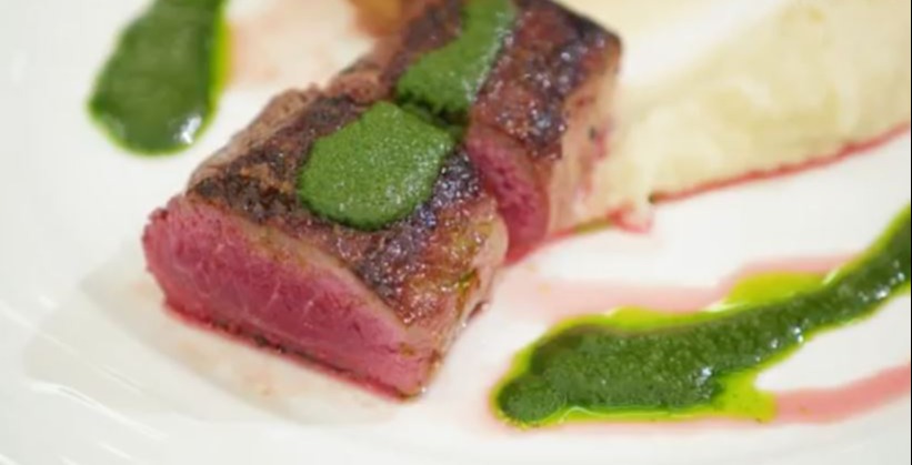 He served the meat with a mint sauce and parsnip puree