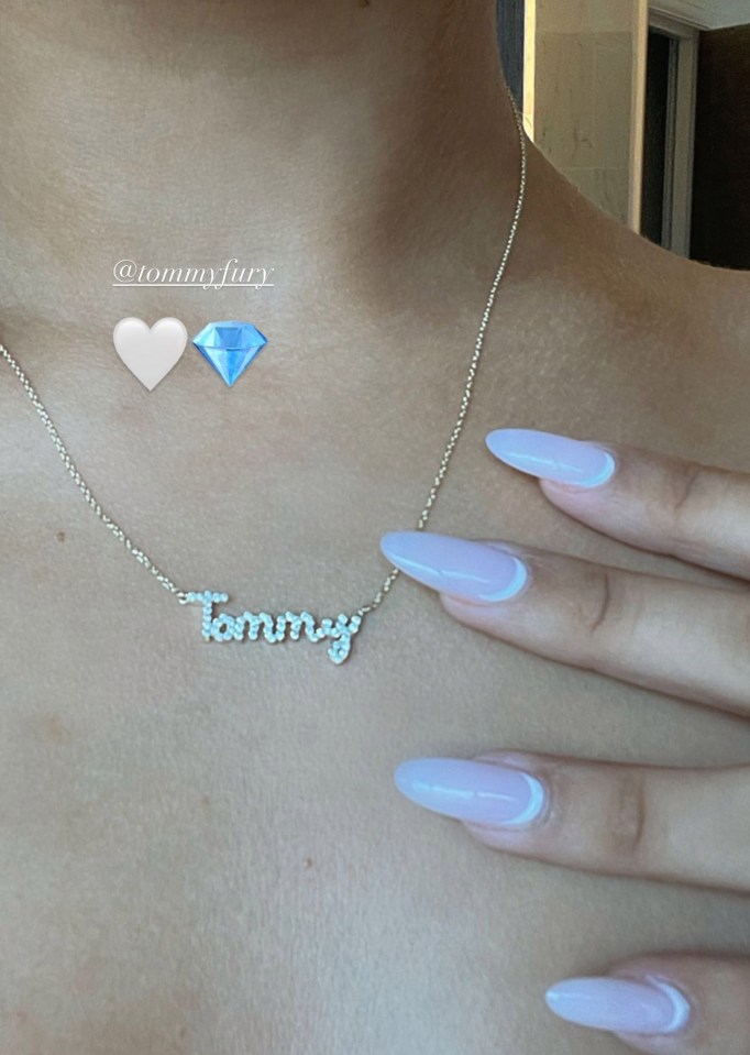 Molly-Mae Hague showed off her adorable name necklace to show her support for boyfriend Tommy Fury ahead of his big fight this weekend