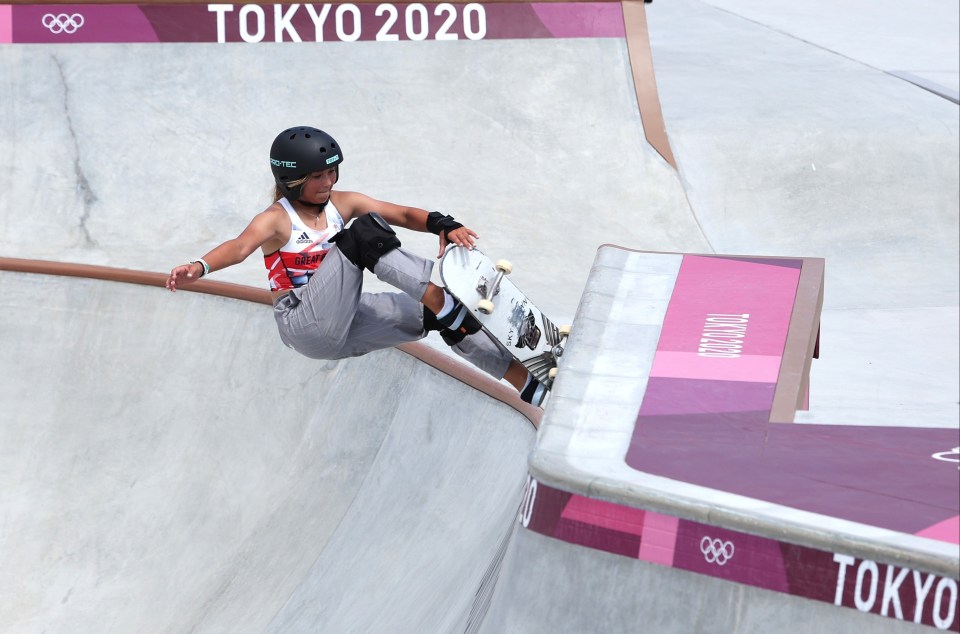 Sky Brown in action in the women’s skateboarding prelims