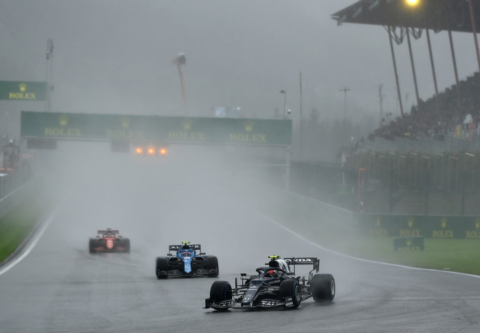 Drivers had minimal visibility thanks to the heavy Belgian rain