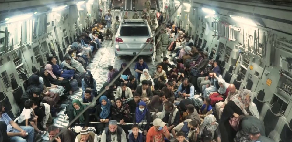 This picture showed an armoured car being flown out of Afghanistan