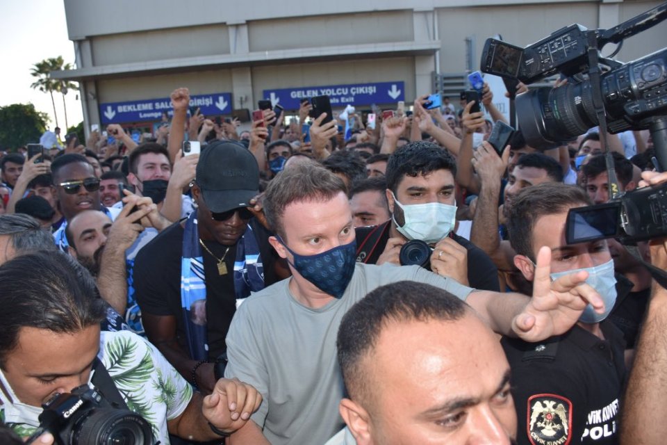 Mario Balotelli was mobbed by fans as he arrived in Adana