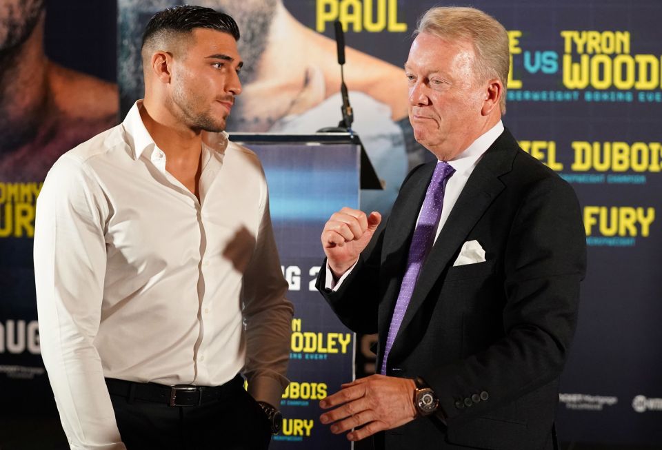 Tommy Fury, pictured with Frank Warren, believes he will eventually fight Jake Paul