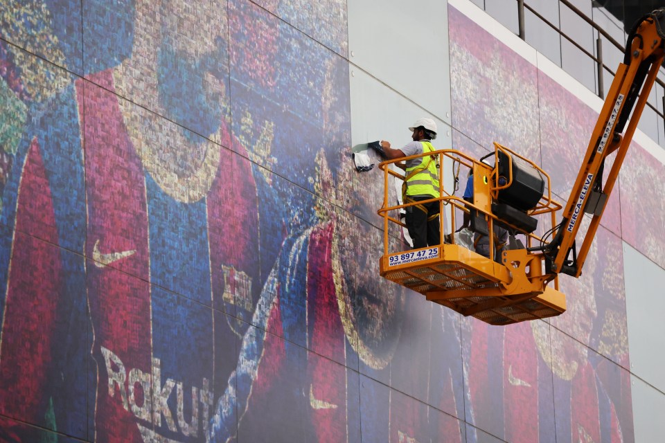 Barcelona have taken down a mural of Messi at the Nou Camp