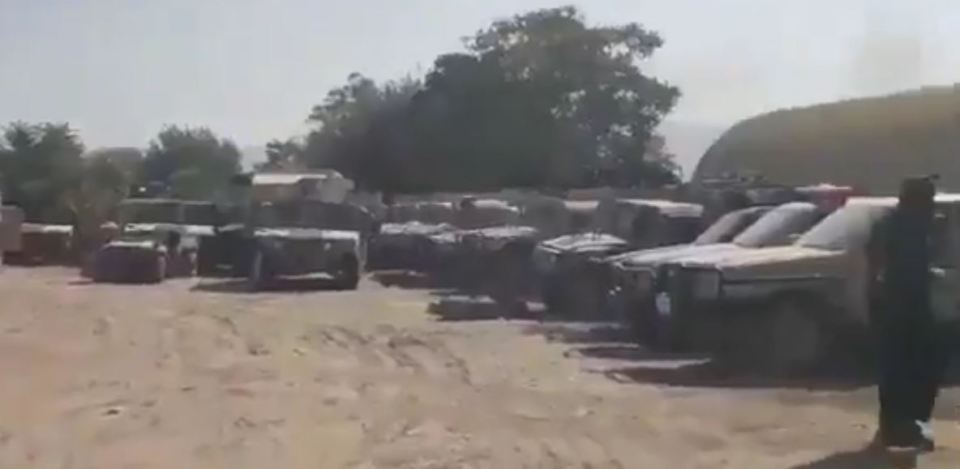 Video showing captured Humvees and other vehicle