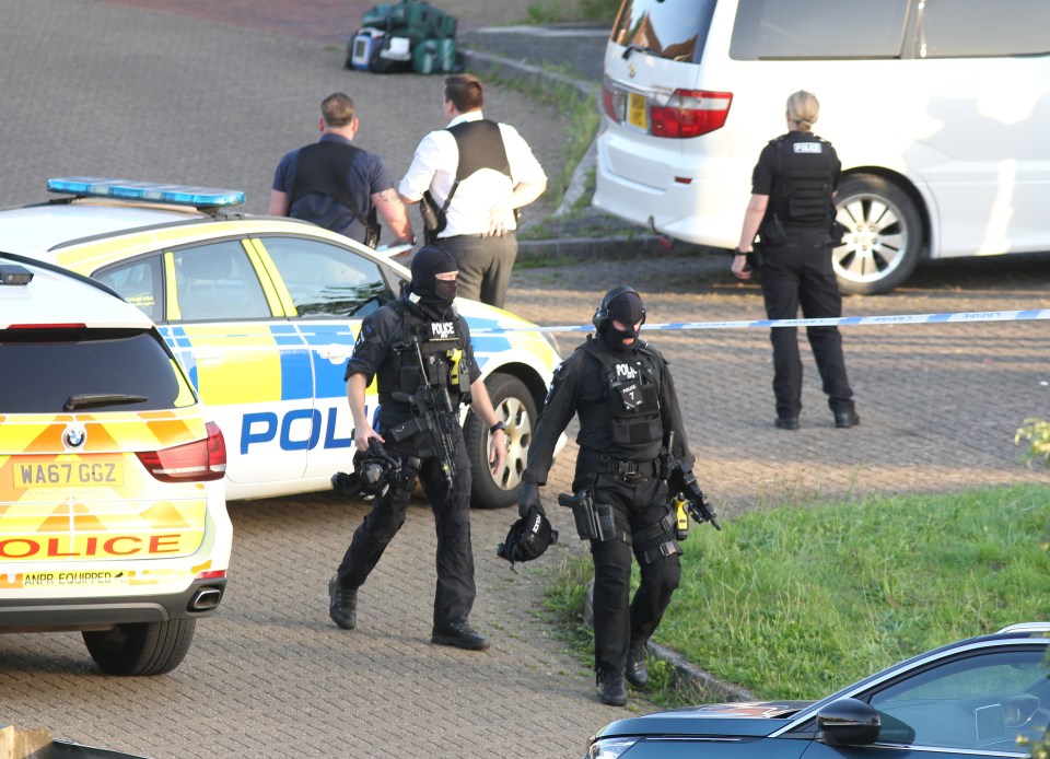 Armed cops swooped on the street yesterday evening