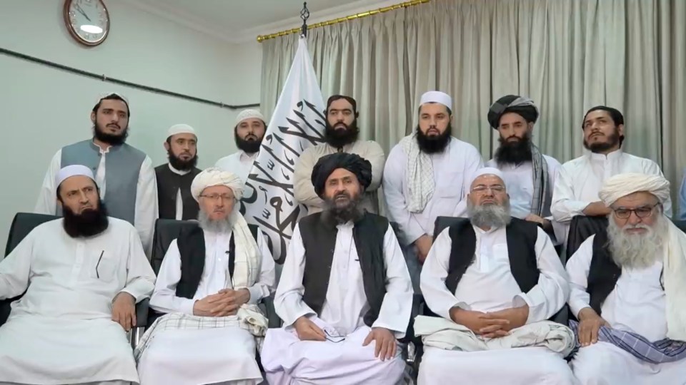 Mullah Baradar, seated centre, is a co-founder of the Taliban