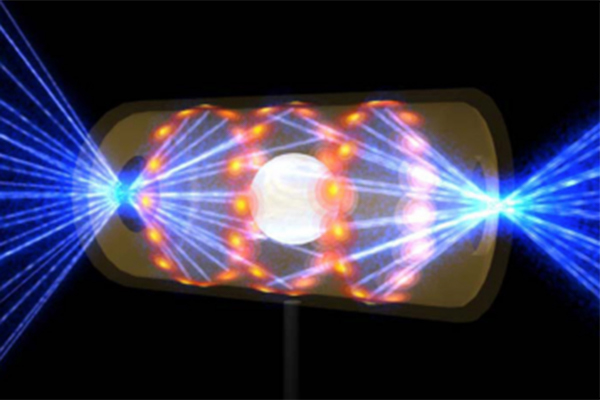 Artwork showing a pellet of hydrogen fuel inside a container called the hohlraum