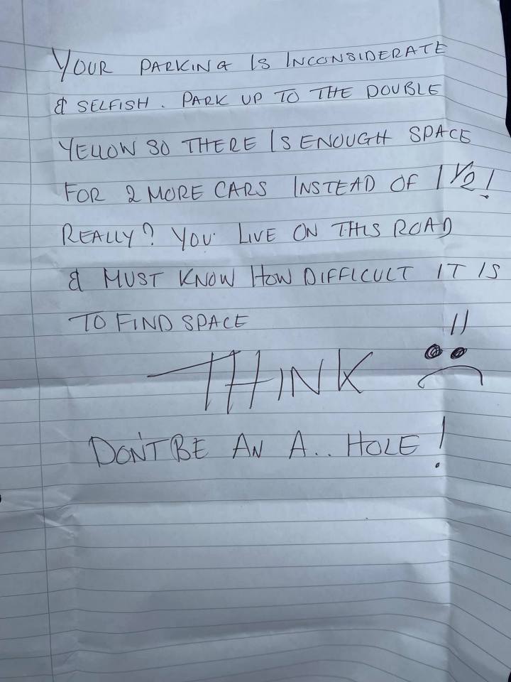 The letter she found about her parking