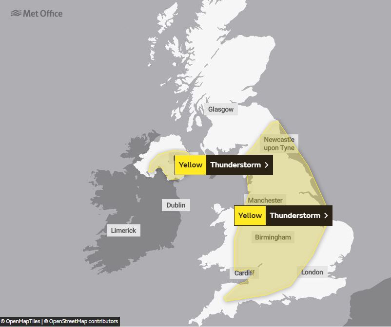 Yellow warnings are in place across England