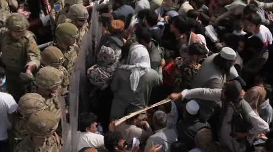 British soliders hold the line at Kabul airport