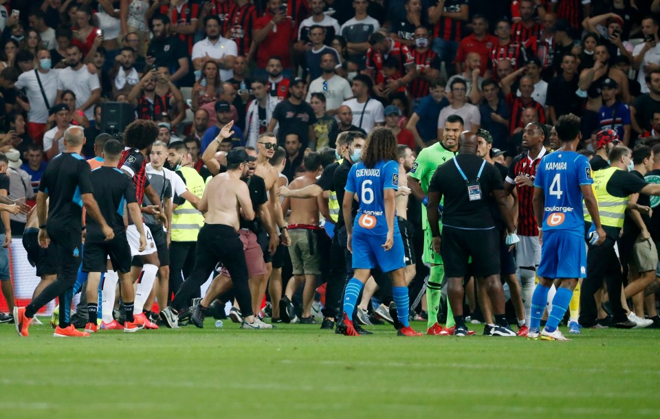 Ludicrous scenes followed as Nice fans had the game suspended