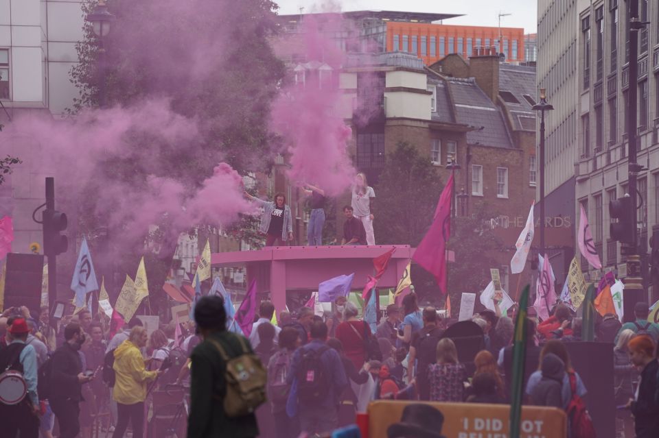 Demonstrators set off flares in London