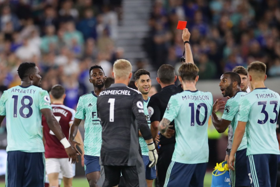 Leicester star Perez was given a straight red card after VAR decided his challenge was a dangerous foul