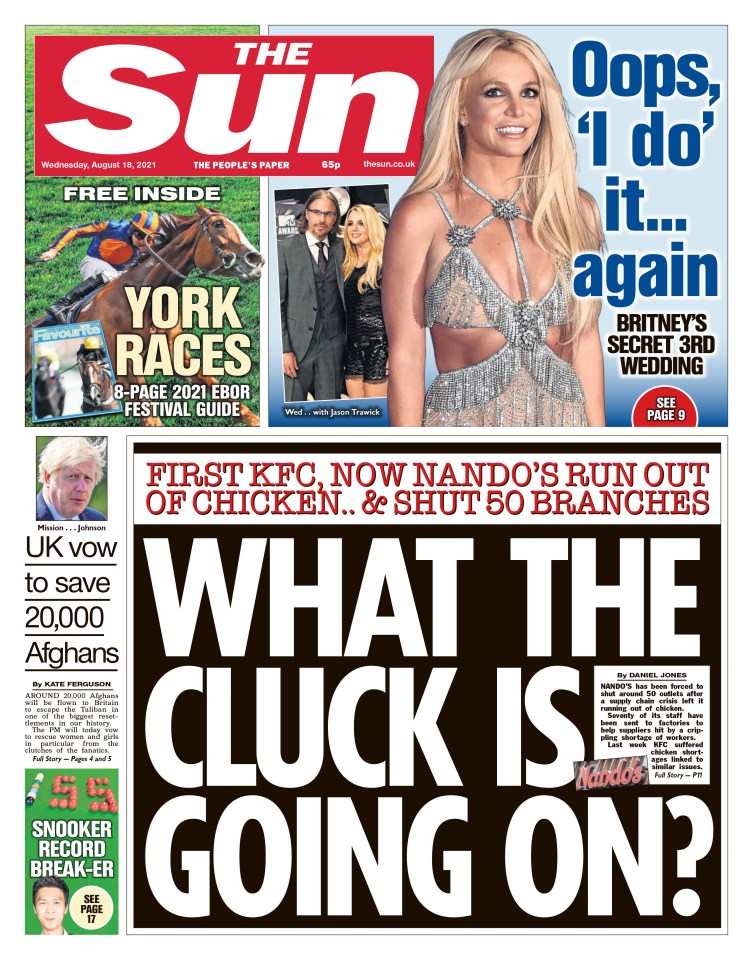 The Sun reported on Nando's running out of chicken