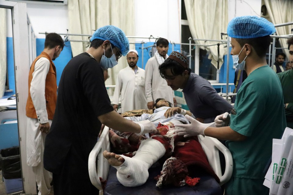 A bombing victim receives medical treatment