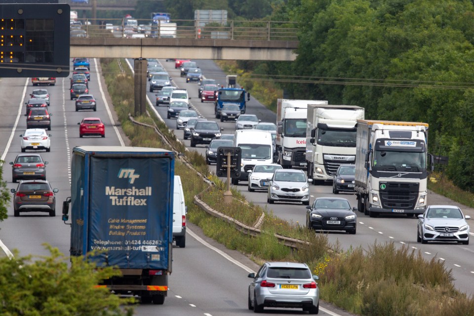 Traffic beginning to build up on the M11 motorway near Cambridge on Friday morning