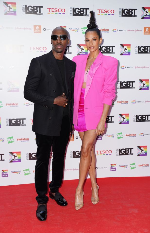 The BGT judge attended with husband Azuka Ononye and wore a hot pink suit