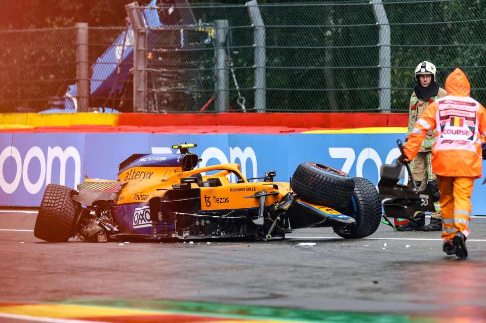 Lando Norris crashed out in the heavy rain at the start of Q3