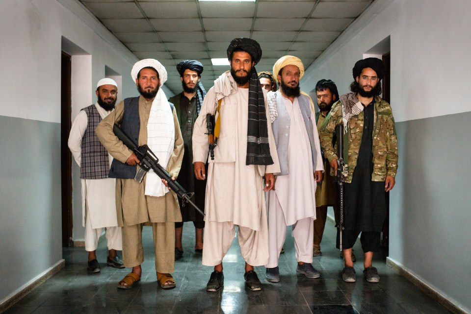 A Taliban commander with his men at training centre once used by allies