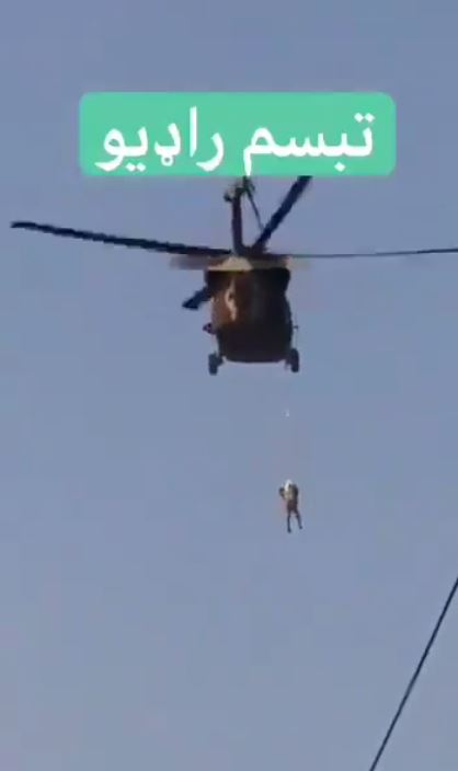 The video appeared to show a man suspended from the US helicopter