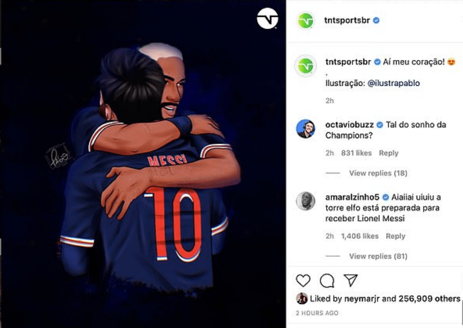 Neymar liked this Instagram image of Lionel Messi mocked up in a PSG kit