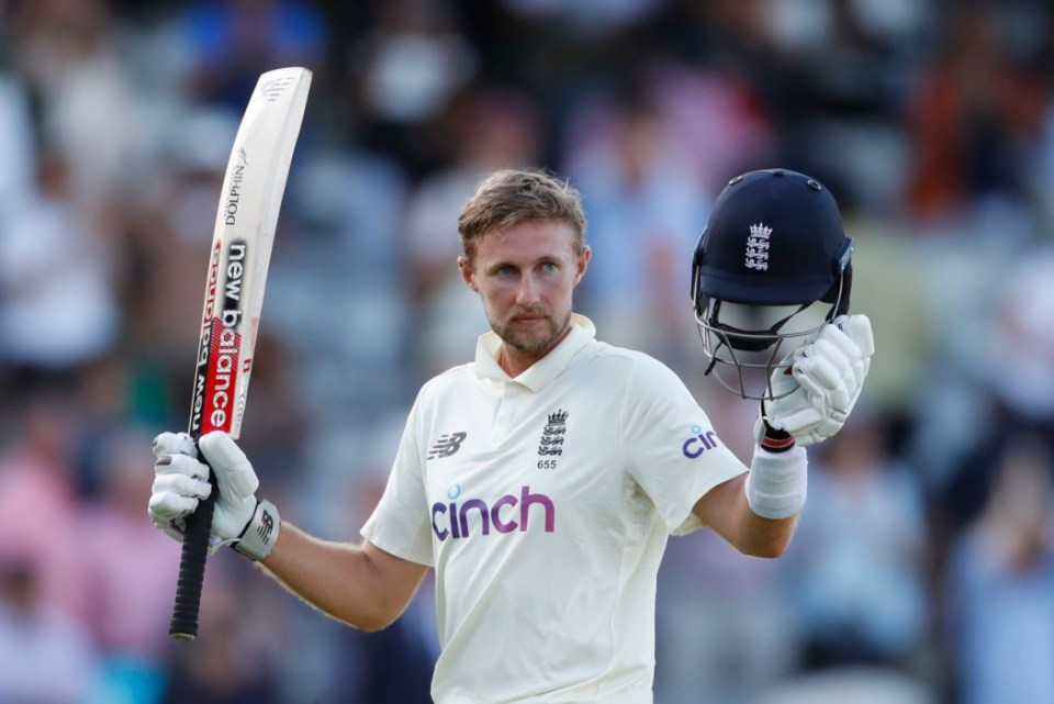 Joe Root celebrates his ton on day three of the Second Test at Lord's