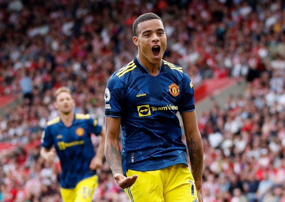 Mason Greenwood celebrates after scoring Manchester United's equaliser against Southampton